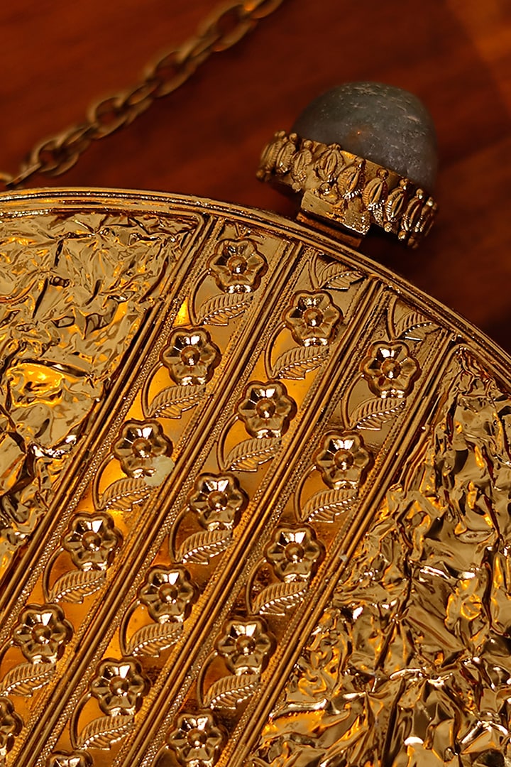 Gold Metal Sequins Embellished Vintage Circular Clutch by THE TAN CLAN at Pernia's Pop Up Shop