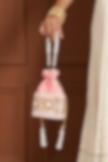 Pink Raw Silk Hand Embroidered Potli by THE TAN CLAN at Pernia's Pop Up Shop