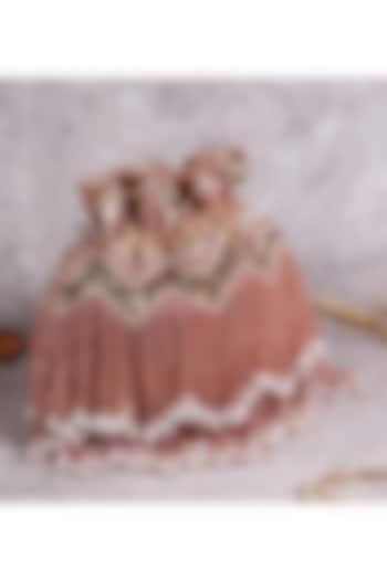 Champagne Velvet Hand Embroidered Potli by THE TAN CLAN at Pernia's Pop Up Shop