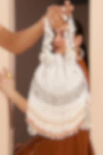 White Velvet Hand Embroidered Potli by THE TAN CLAN at Pernia's Pop Up Shop