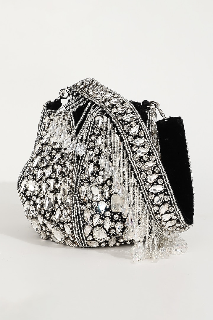 Black Velvet Hand Embroidered Potli by THE TAN CLAN at Pernia's Pop Up Shop