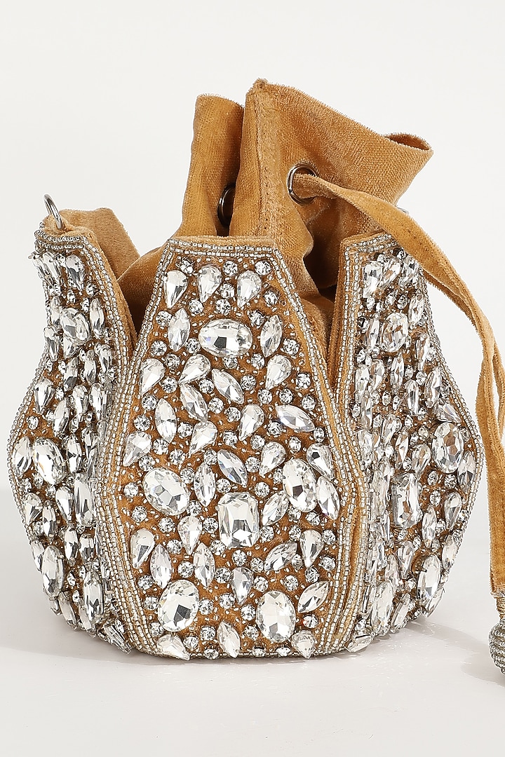 Gold Velvet Hand Embroidered Potli by THE TAN CLAN at Pernia's Pop Up Shop