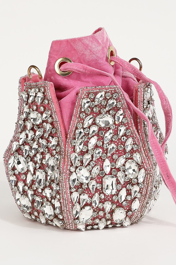 Pink Velvet Hand Embroidered Potli by THE TAN CLAN at Pernia's Pop Up Shop