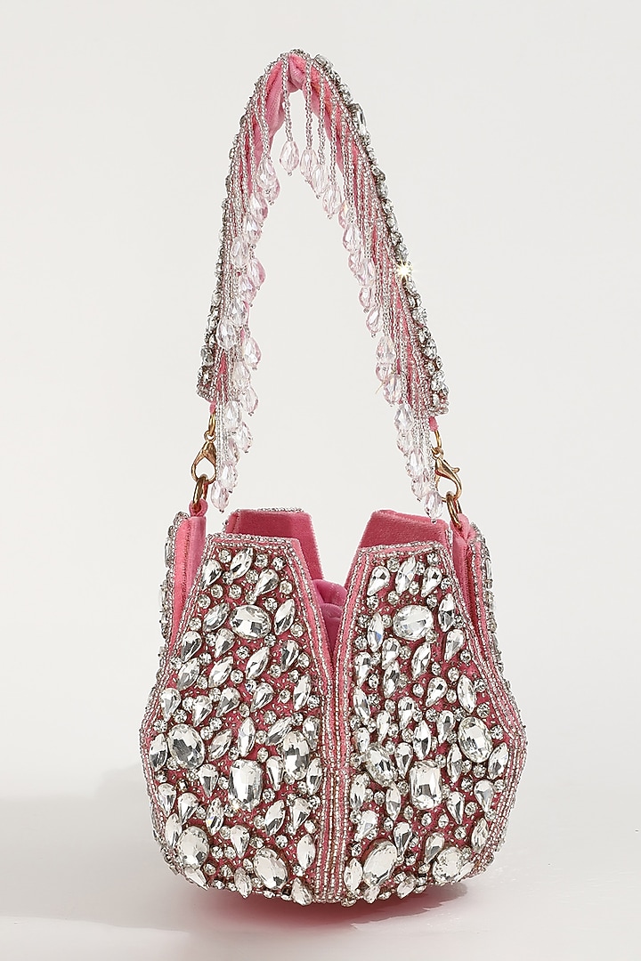 Pink Velvet Hand Embroidered Potli by THE TAN CLAN at Pernia's Pop Up Shop