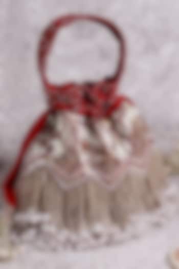 Red Velvet Hand Embroidered Potli by THE TAN CLAN at Pernia's Pop Up Shop