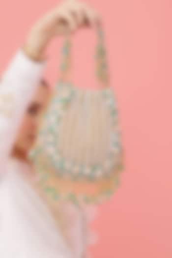 Gold Velvet Hand Embroidered Potli by THE TAN CLAN at Pernia's Pop Up Shop