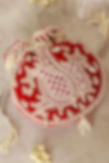 Red Velvet Hand Embroidered Potli by THE TAN CLAN at Pernia's Pop Up Shop