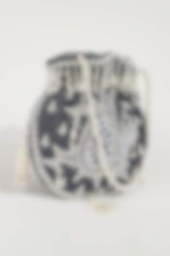 Grey Velvet Hand Embroidered Potli by THE TAN CLAN at Pernia's Pop Up Shop