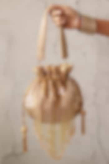 Gold Silk Tassels & Sequins Hand Embroidered Potli by THE TAN CLAN at Pernia's Pop Up Shop
