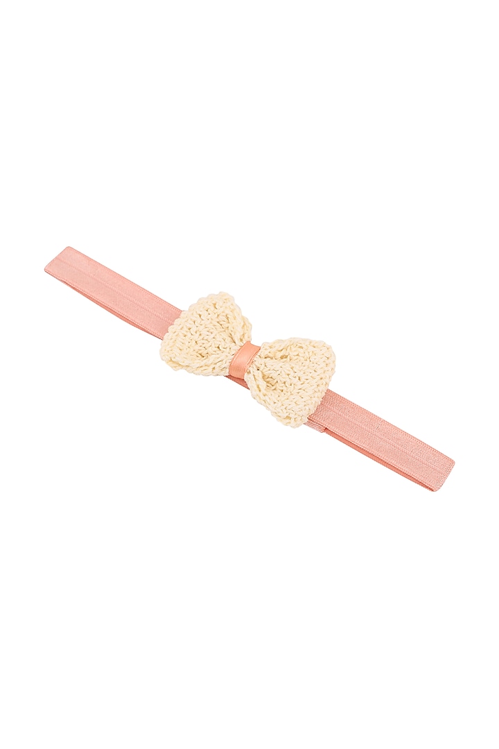 Off White & Peach Crochet Hairband For Girls by This and That by Vedika