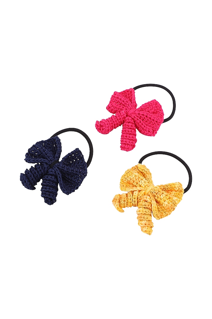 Multi-Colored Hand Crochet Hair Tie (Set of 3) For Girls by This and That by Vedika