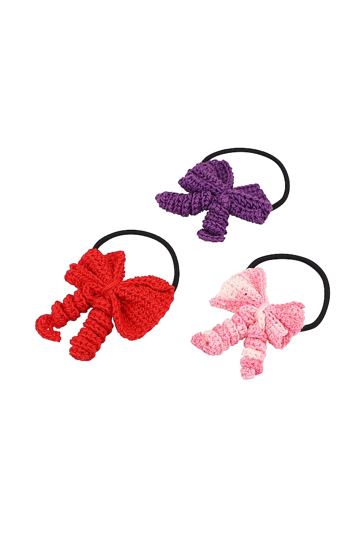 Multi-Colored Curly Bow Hair Tie (Set of 3) For Girls by This and That by Vedika