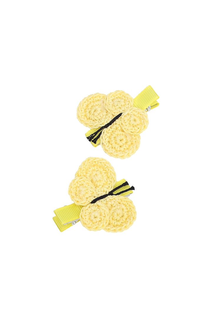 Light Yellow Hand Crochet Alligator Clips (Set of 2) For Girls by This and That by Vedika