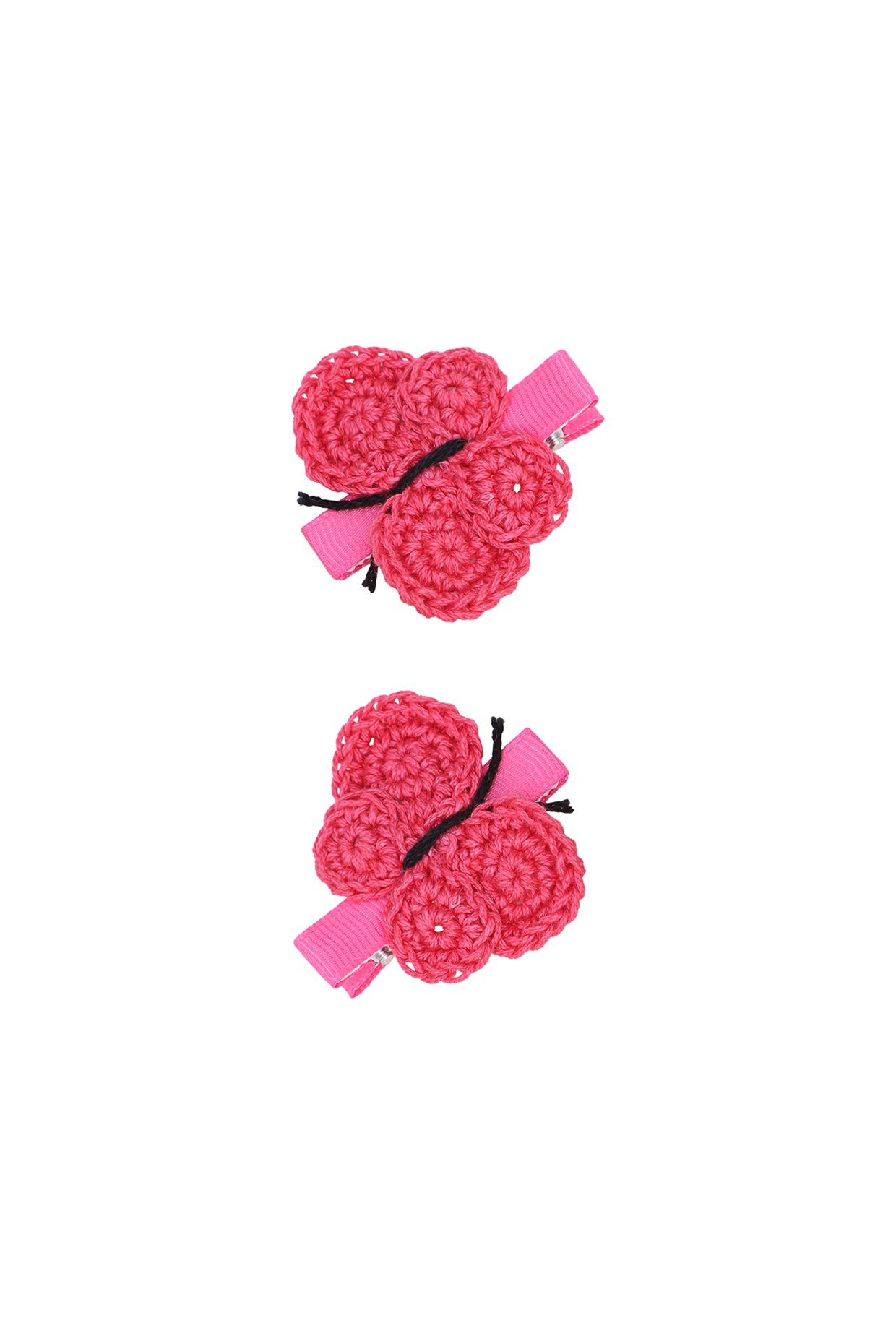 Dark Pink Hand Crochet Alligator Clips (Set of 2) For Girls by This and That by Vedika at Pernia's Pop Up Shop