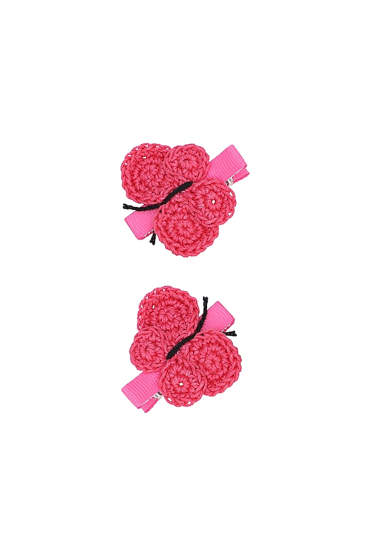 Dark Pink Hand Crochet Alligator Clips (Set of 2) For Girls by This and That by Vedika