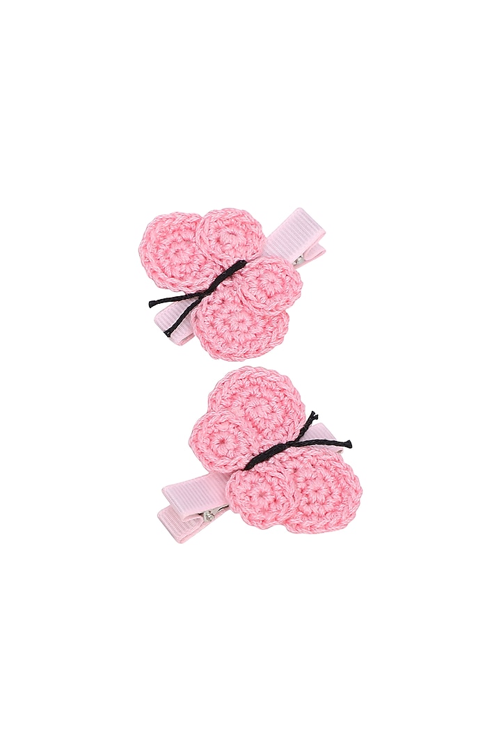Pink Hand Crochet Alligator Clips (Set of 2) For Girls by This and That by Vedika
