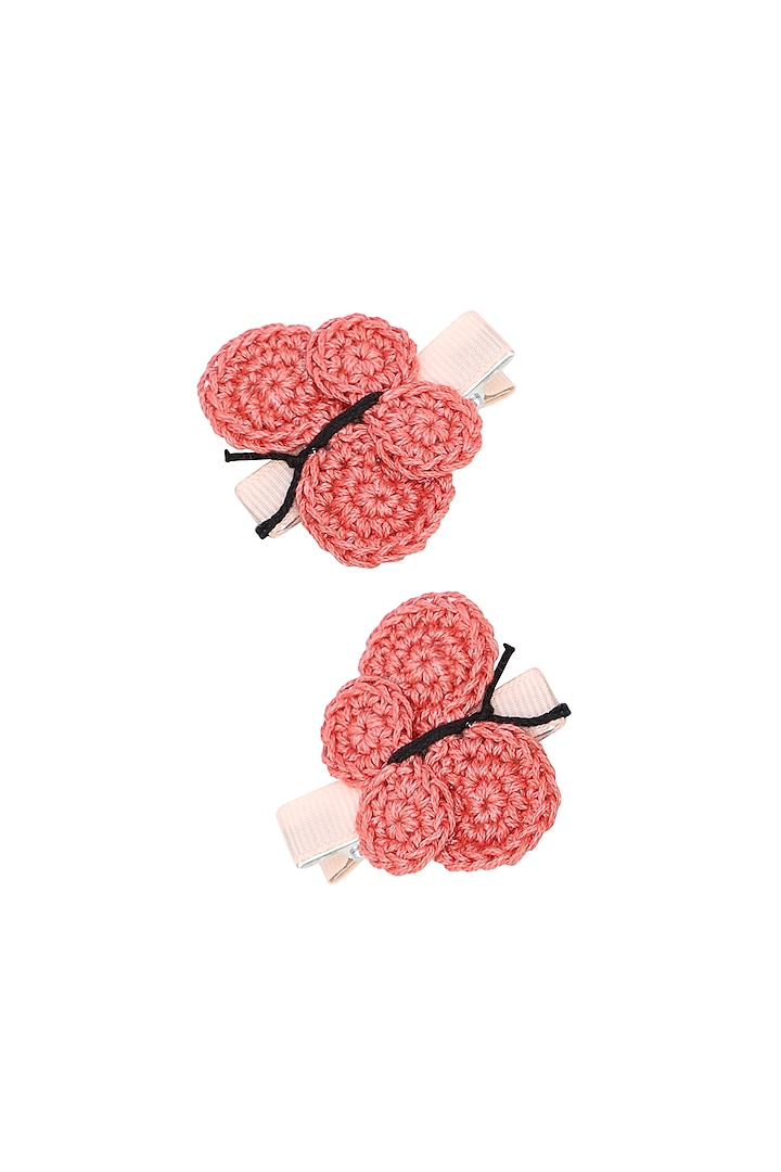 Peach Hand Crochet Alligator Clips (Set of 2) For Girls by This and That by Vedika