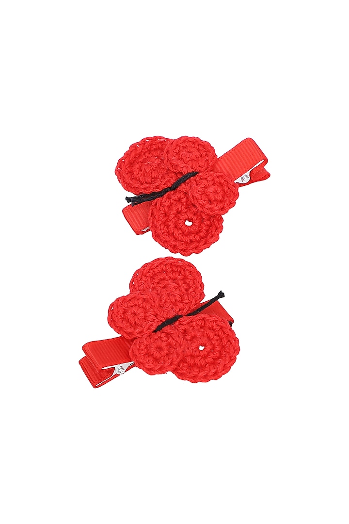 Red Hand Crochet Alligator Clips (Set of 2) For Girls by This and That by Vedika