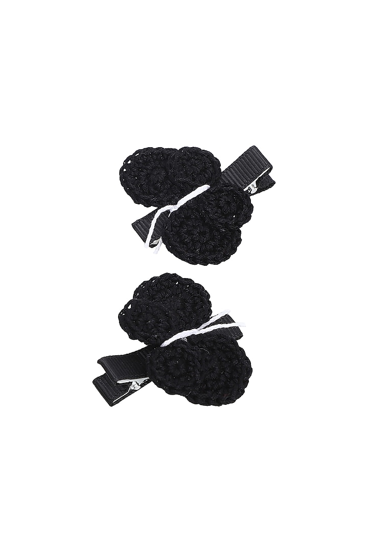 Black Hand Crochet Alligator Clips (Set of 2) For Girls by This and That by Vedika