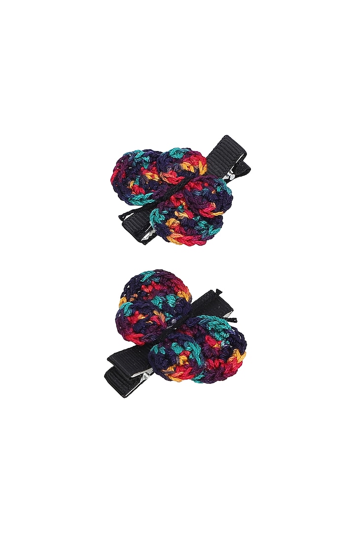 Multi-Colored Hand Crochet Alligator Clips (Set of 2) For Girls by This and That by Vedika