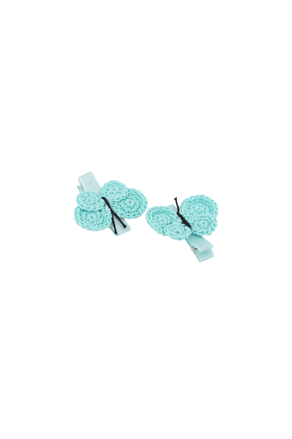 Mint Hand Crochet Alligator Clips (Set of 2) For Girls by This and That by Vedika at Pernia's Pop Up Shop