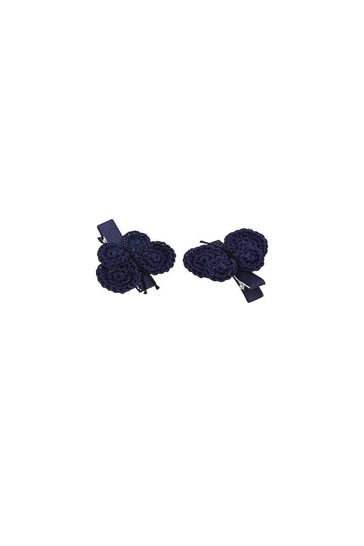 Navy Hand Crochet Alligator Clips (Set of 2) For Girls by This and That by Vedika