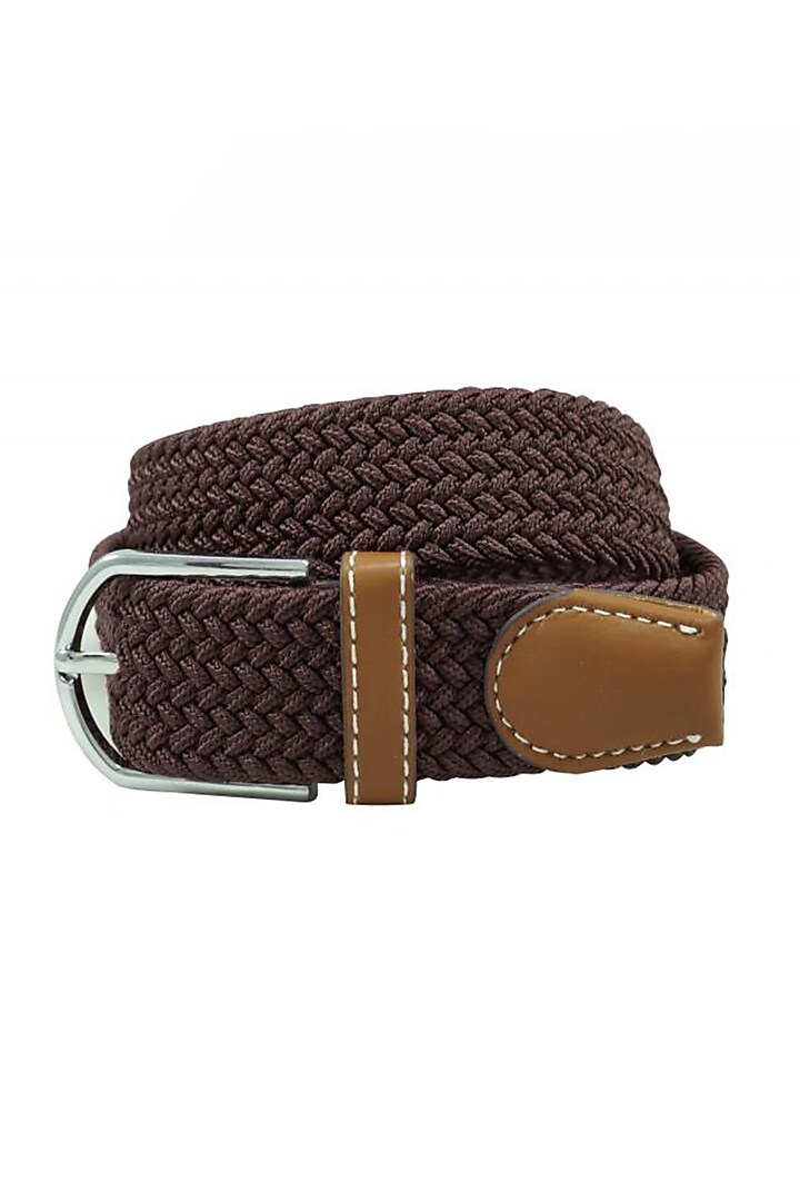 Solid Brown Elasticated Braided Belt by THE TIE HUB