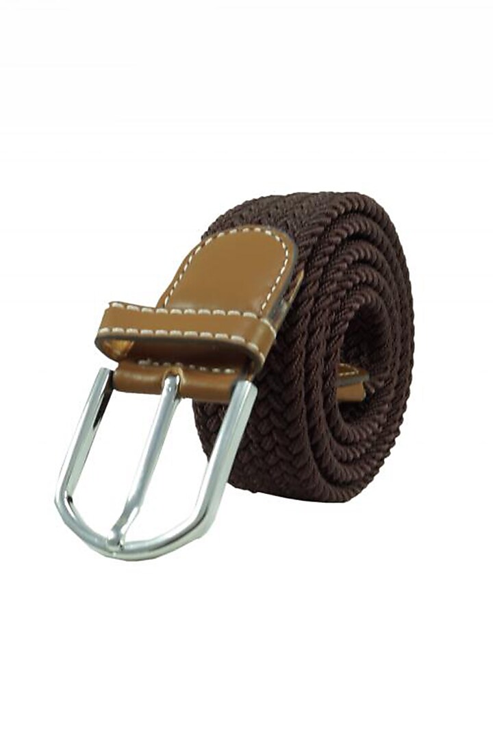 Solid Brown Elasticated Braided Belt by THE TIE HUB at Pernia's Pop Up Shop