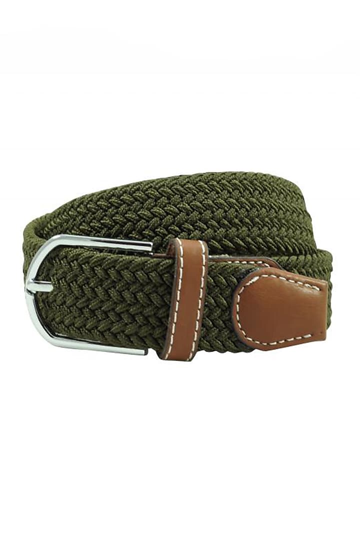 Solid Forest Green Elasticated Braided Belt by THE TIE HUB