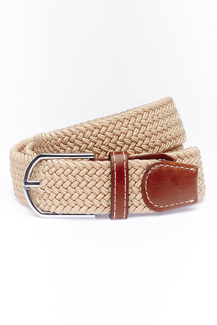 Solid Cream Elasticated Braided Belt by THE TIE HUB