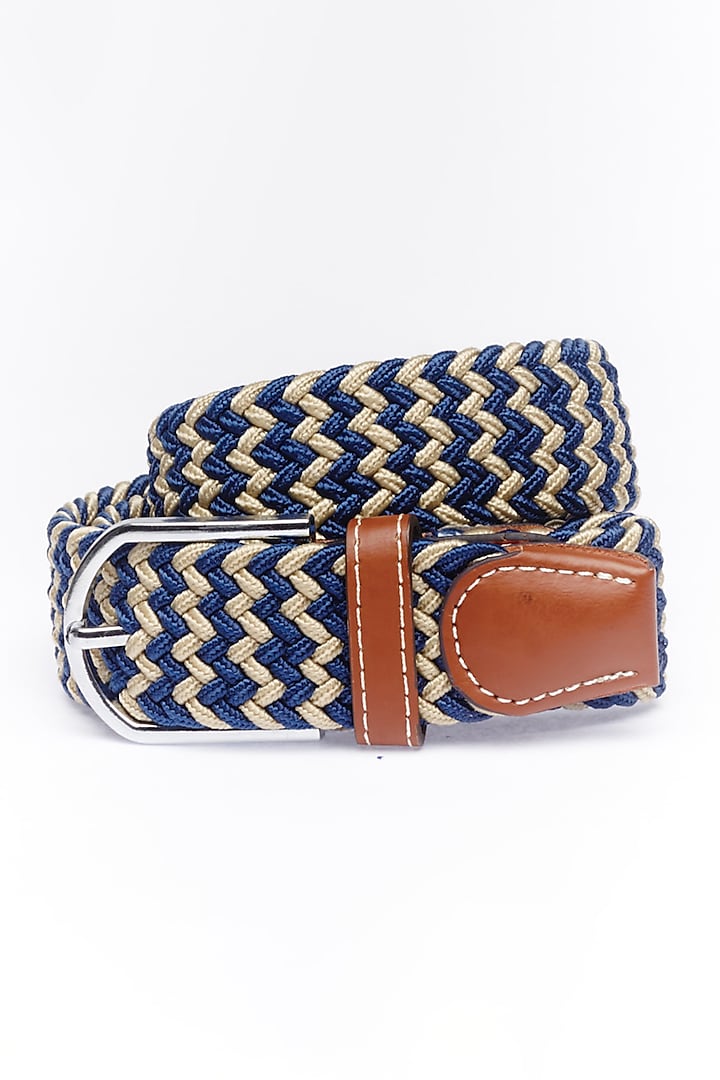 Blue & Khaki Elasticated Braided Belt by THE TIE HUB