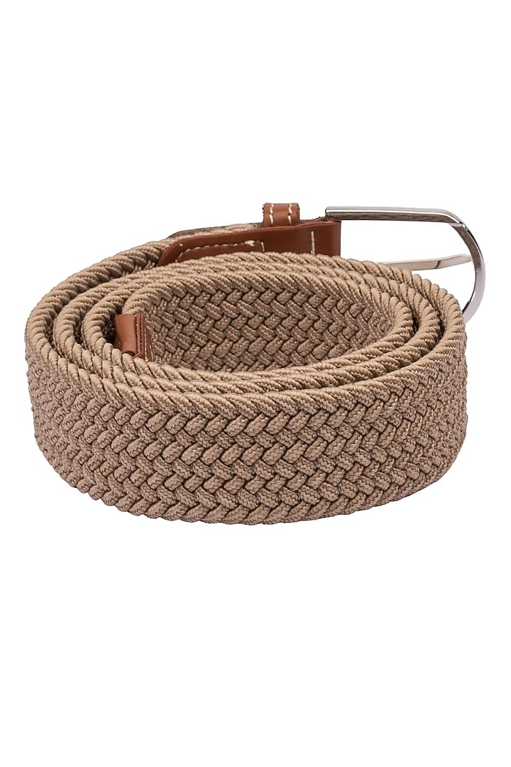 Solid Beige Elasticated Braided Belt by THE TIE HUB at Pernia's Pop Up Shop