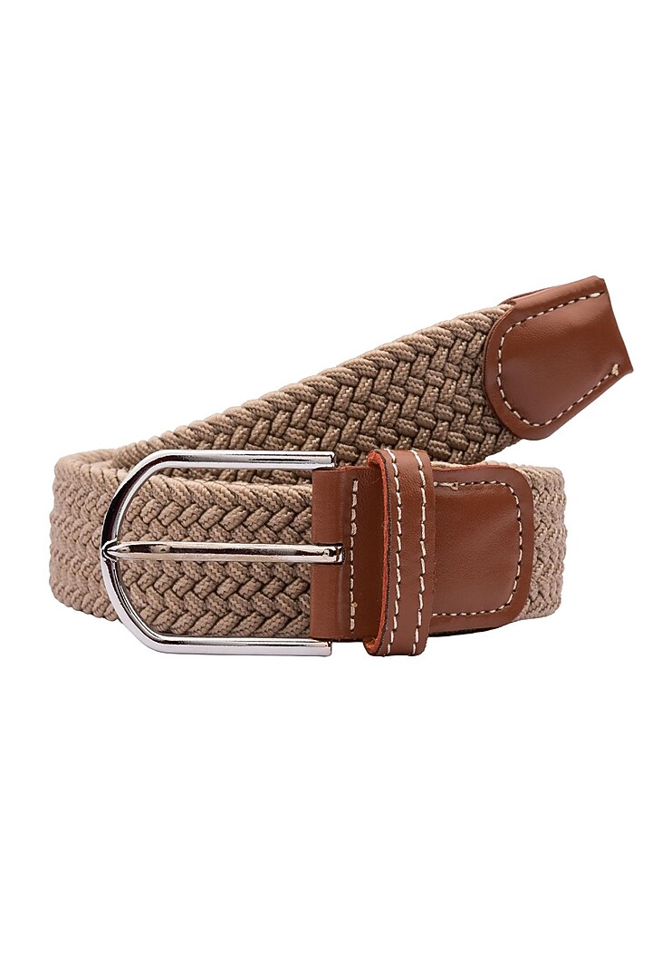 Solid Beige Elasticated Braided Belt by THE TIE HUB at Pernia's Pop Up Shop