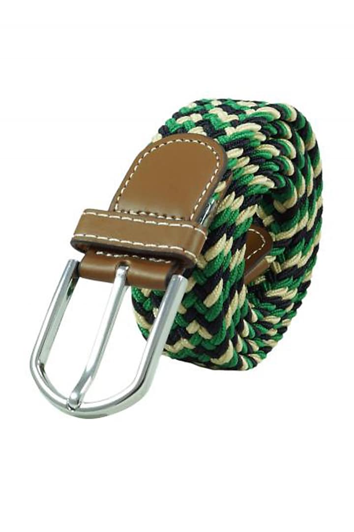 Green Woven Silk Elasticated Belt by THE TIE HUB