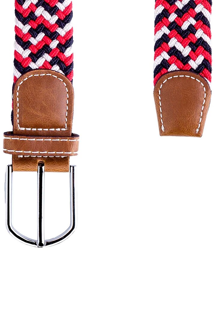 Red Rayon & Woven Silk Elasticated Belt by THE TIE HUB at Pernia's Pop Up Shop
