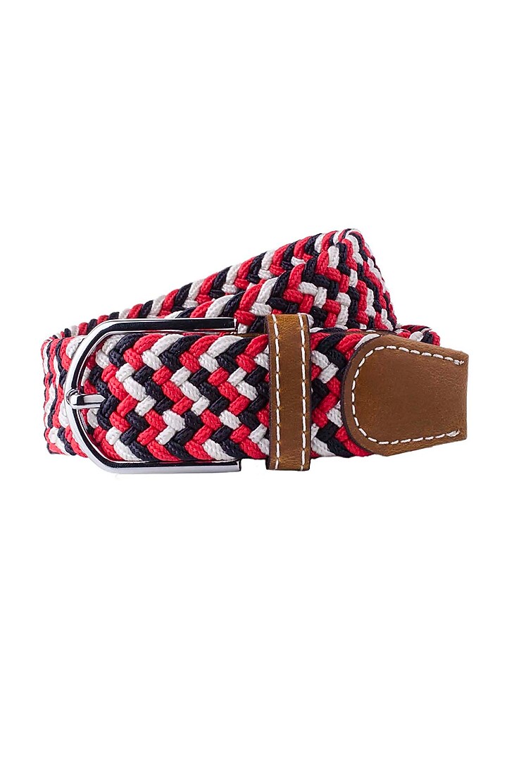 Red Rayon & Woven Silk Elasticated Belt by THE TIE HUB at Pernia's Pop Up Shop