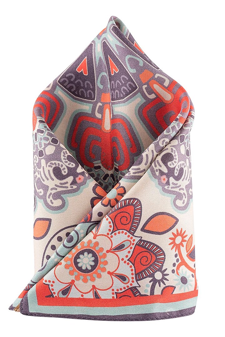 Cream Hand Stitched Pocket Square by THE TIE HUB at Pernia's Pop Up Shop