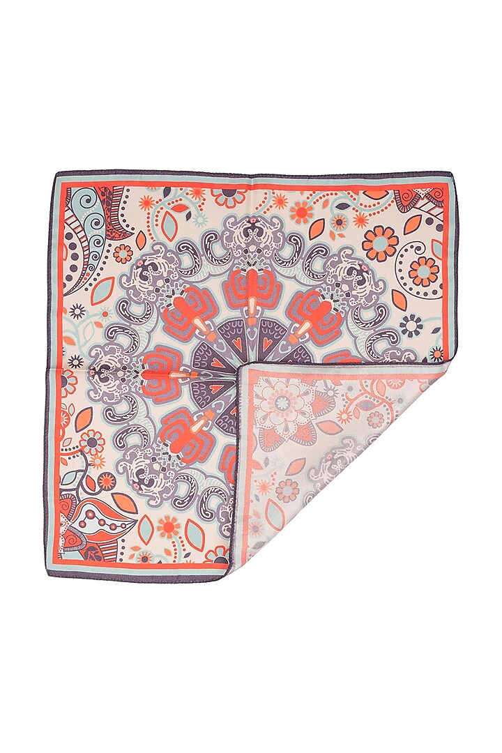 Cream Hand Stitched Pocket Square by THE TIE HUB at Pernia's Pop Up Shop