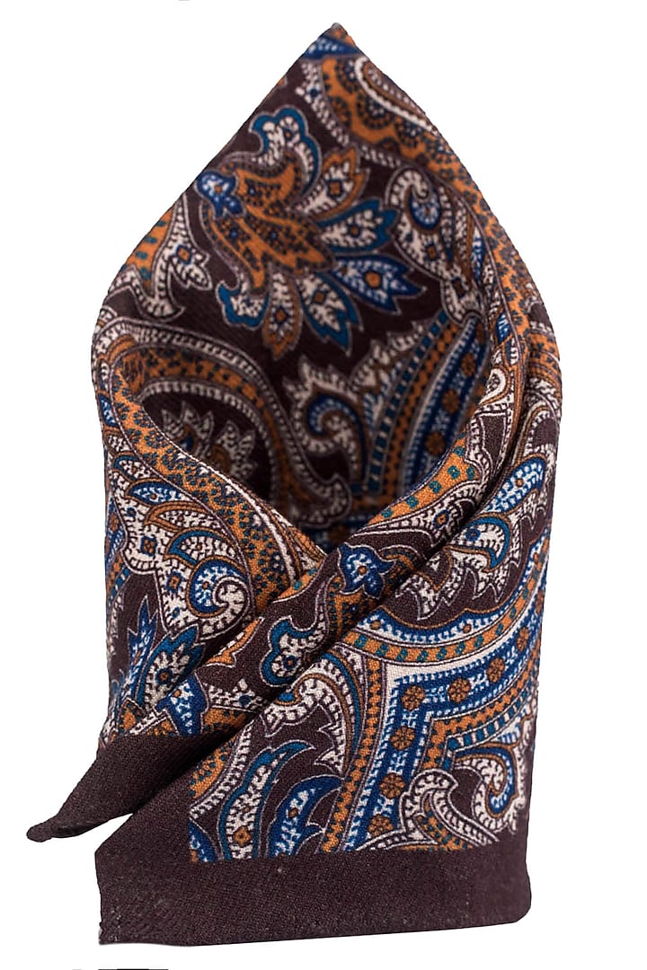 Brown Wool Pocket Square by THE TIE HUB at Pernia's Pop Up Shop