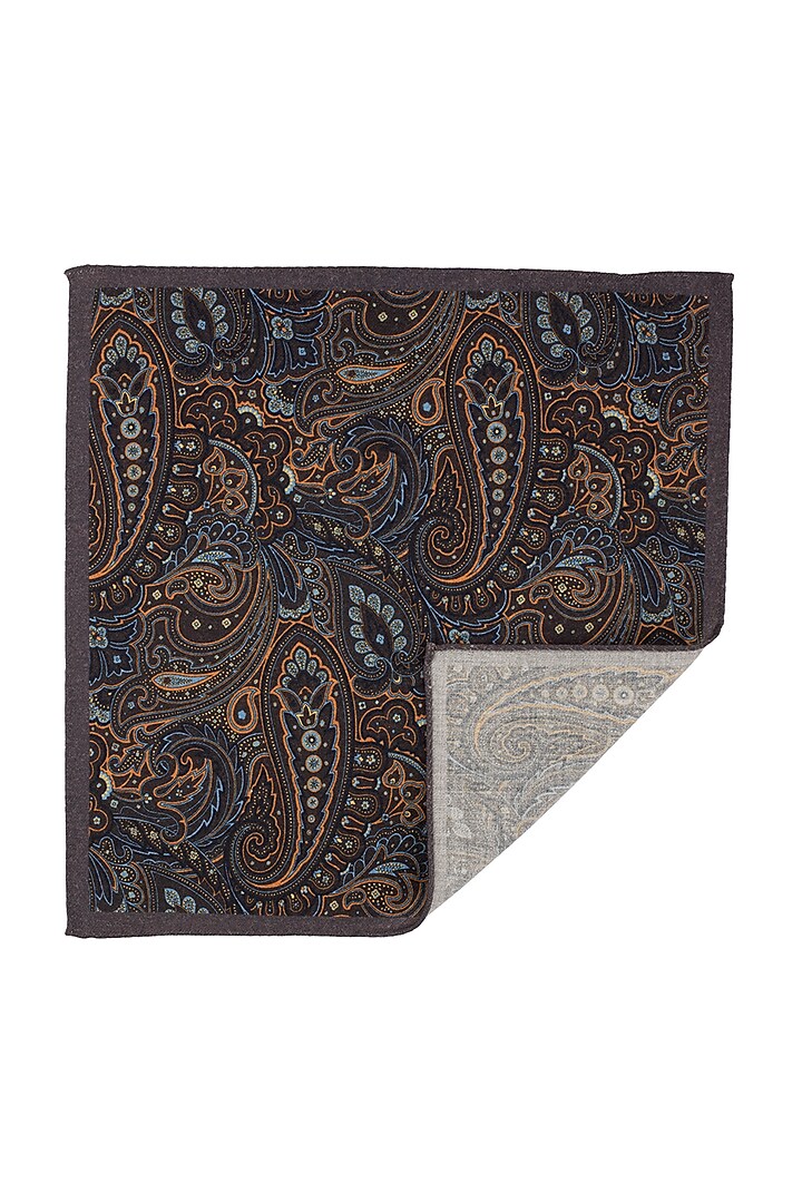 Brown Hand Stitched Wool Pocket Square by THE TIE HUB at Pernia's Pop Up Shop