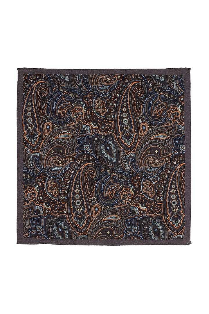 Brown Hand Stitched Wool Pocket Square by THE TIE HUB at Pernia's Pop Up Shop