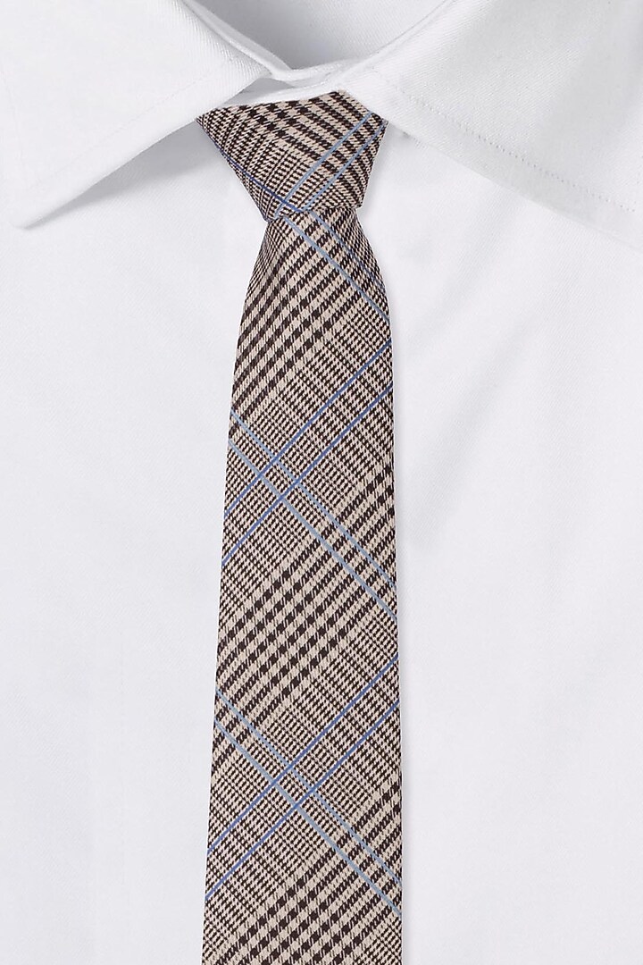 Cream & Blue Plaid Necktie by THE TIE HUB at Pernia's Pop Up Shop