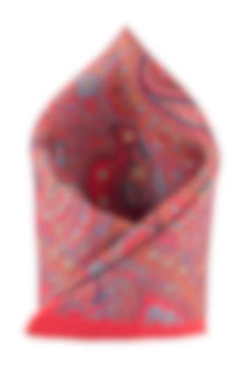 Red Silk Printed Pocket Square by THE TIE HUB at Pernia's Pop Up Shop
