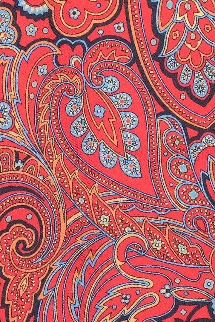 Red Silk Printed Pocket Square by THE TIE HUB at Pernia's Pop Up Shop
