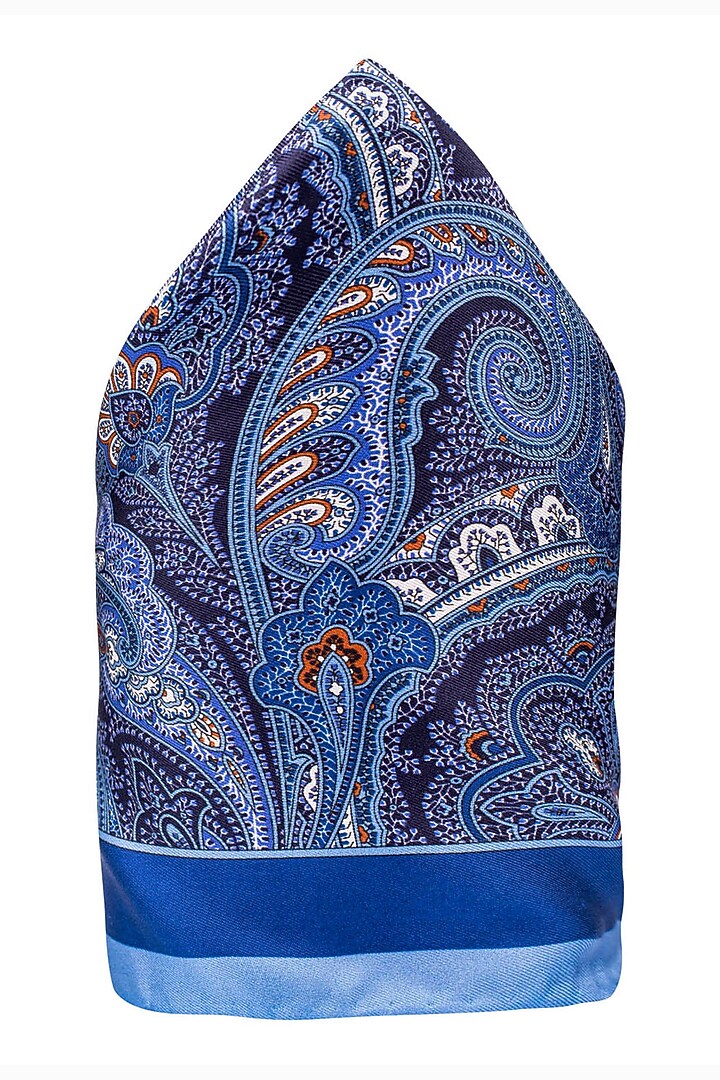 Blue Printed Pocket Square by THE TIE HUB at Pernia's Pop Up Shop