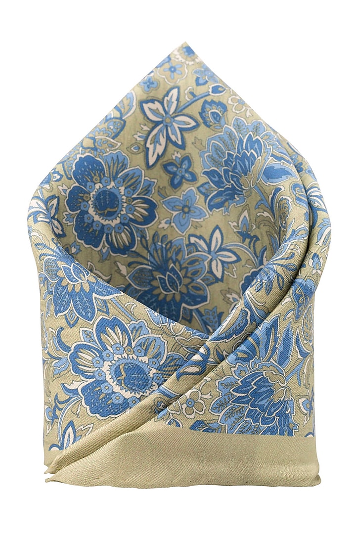 Blue Floral Printed Pocket Square by THE TIE HUB at Pernia's Pop Up Shop