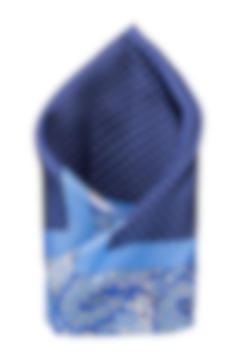 Blue Silk Printed Pocket Square by THE TIE HUB at Pernia's Pop Up Shop
