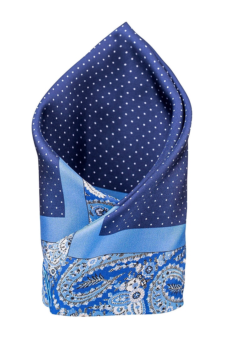 Blue Silk Printed Pocket Square by THE TIE HUB at Pernia's Pop Up Shop