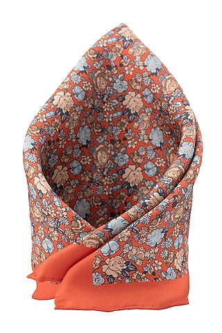 Orange Printed Pocket Square by THE TIE HUB