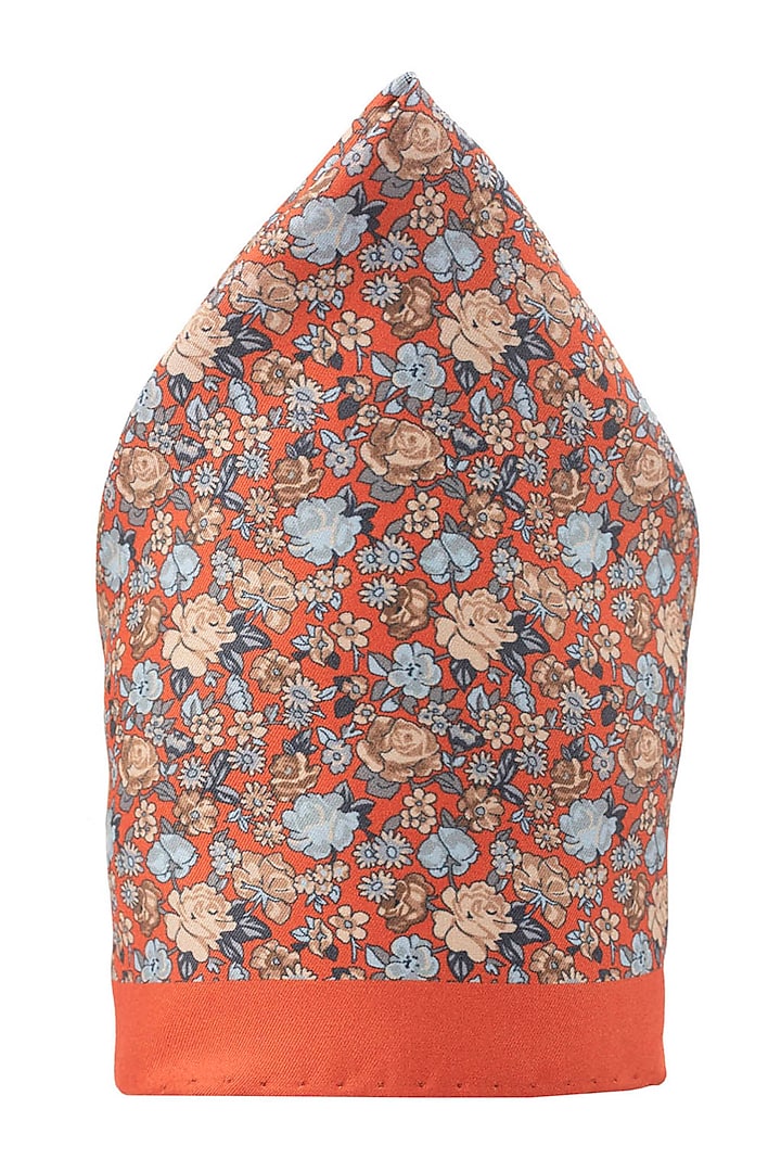 Orange Printed Pocket Square by THE TIE HUB at Pernia's Pop Up Shop